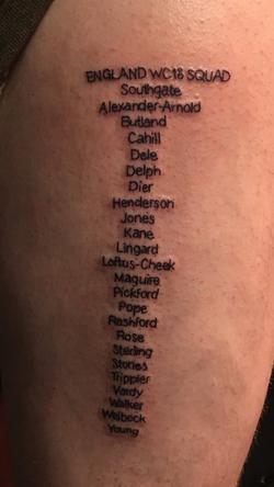 Болельщик сделал татуировку с фамилиями всех 23 игроков сборной Англии (ФОТО)