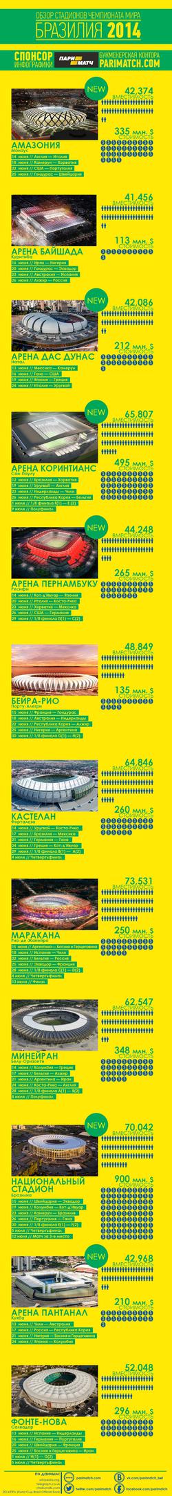 Инфорграфика. Обзор стадионов ЧМ-2014