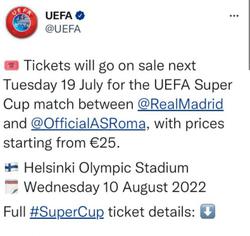Яка помилка! УЄФА почав продавати квитки на Суперкубок Європи між «Реалом» та «Ромою»