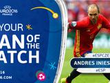 Андрес Иньеста лучший игрок матча Испания — Чехия