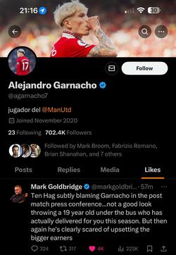 Manchester United scandal? Garnacho liked a post by an English journalist who criticised ten Hague (SCREEN)