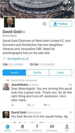 Владелец «Вест Хэма» ретвинул пост с просьбой вышвырнуть из клуба Карла Дженкинсона