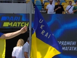 The flag of Ukraine, with which Migal danced the hopak during the USSR-GDR match at the 1976 Olympics, was raised before the ope