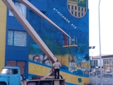 Zamalowanie muralu Jarosławskiego przy stadionie Metalista w Charkowie (FOTO)