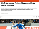  "The victory over Dynamo is not only a salvation for Matarazzo..." - German media about Hoffenheim's match with Kyiv