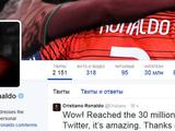Криштиану Роналду — первый спортсмен с 30 миллионами подписчиков в твиттере