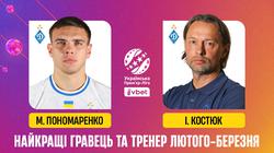 Ігор Костюк — найкращий тренер лютого-березня в УПЛ, Матвій Пономаренко — найкращий гравець