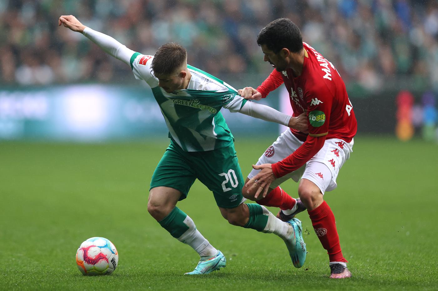 Mainz gegen Werder - 2:2. Deutsche Meisterschaft, 27. Runde. Spielbericht, Statistik.