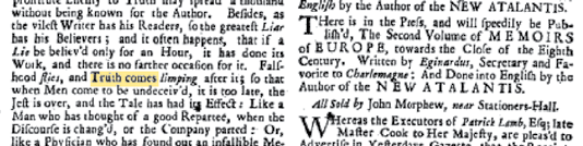 Тот самый номер «Экземинера» за 1710 год с очередным текстом Свифта — как раз с этого года, сдружившись с известным всем по «Стакану воды» сэром Генри Болинброком (роль Кирилла Лаврова), он стал регулярно в нем публиковаться