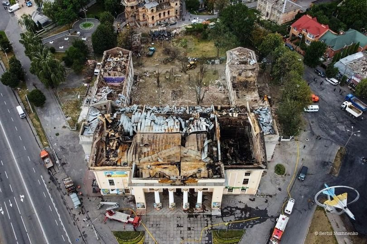 Centrum Kultury w Winnicy po rosyjskim ataku rakietowym