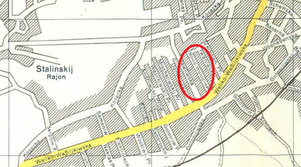 Нововладимирская улица на немецкой карте Киева 1939-1941 гг.
Источник: http://toursdekiev.com.ua/