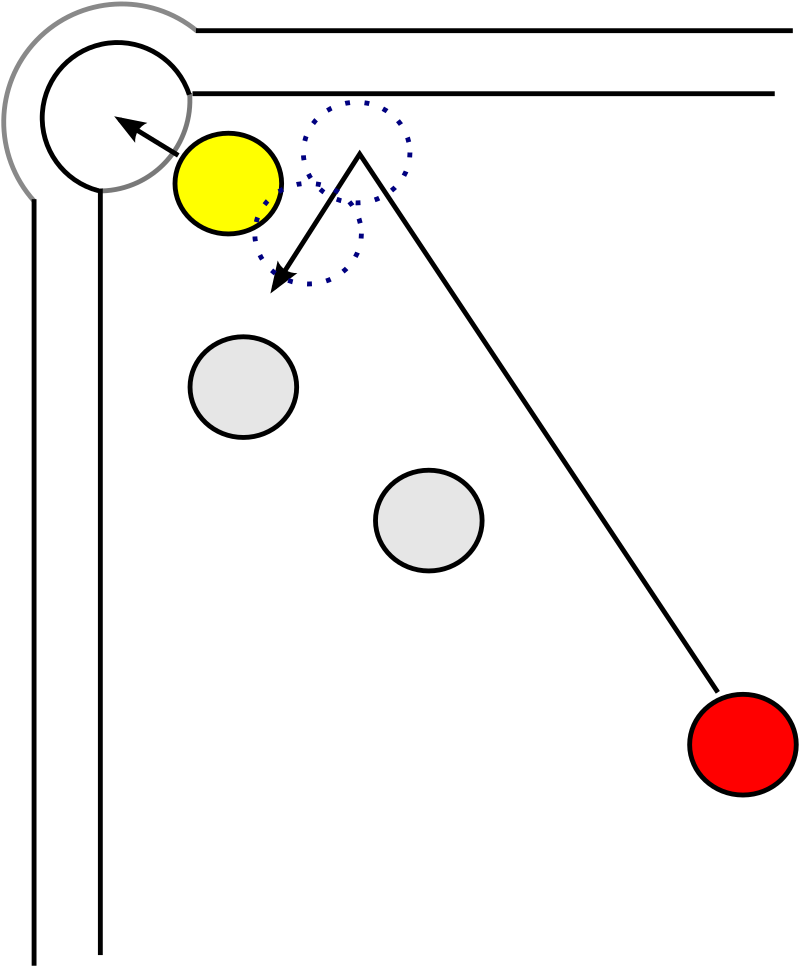 Подвижный шар, неподвижный борт и неподвижные другие шары